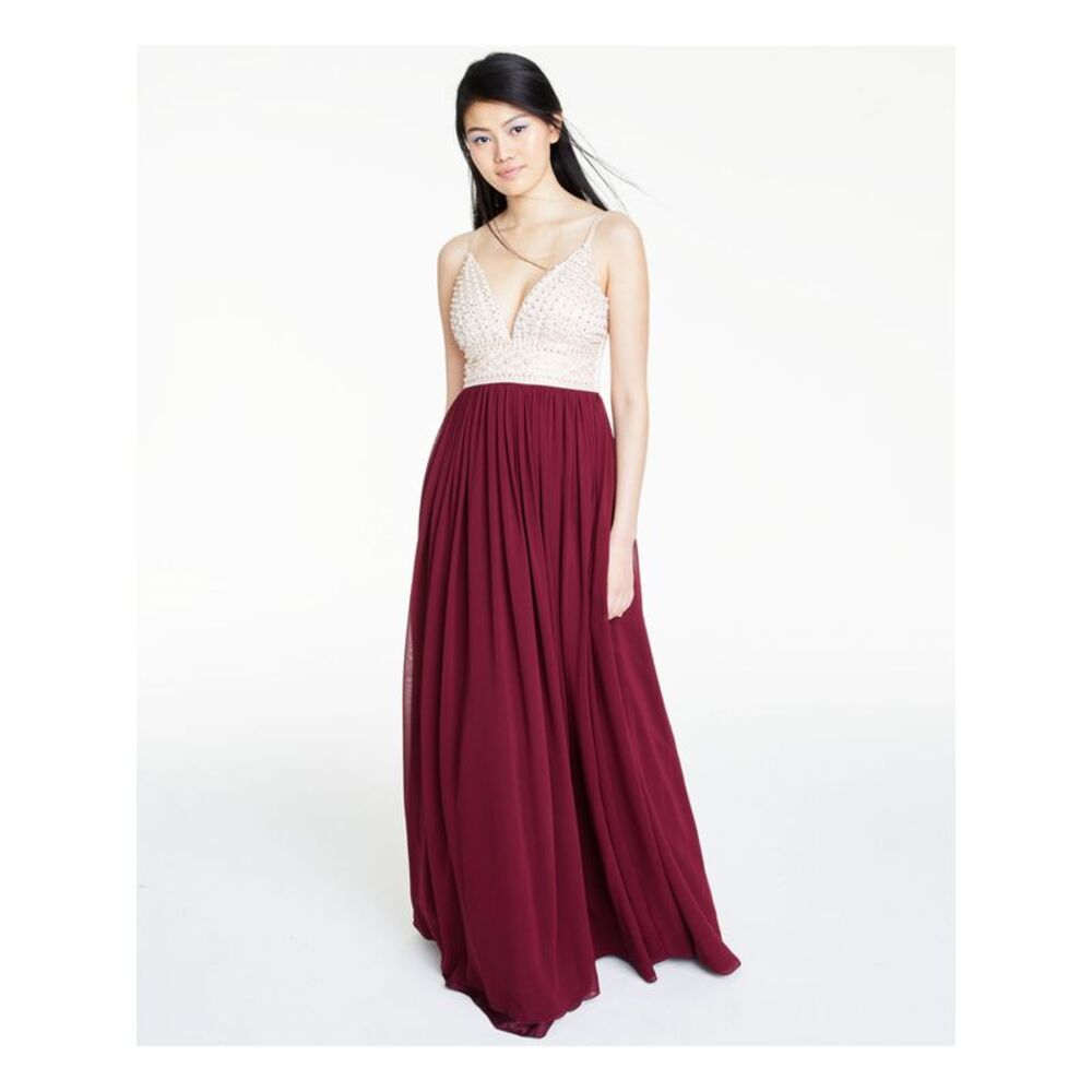 SPEECHLESS Womens Empire Waist Dress Burgundy Spaghetti Strap Formal Juniors 15